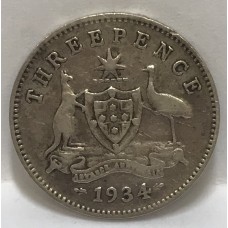 AUSTRALIA 1933/4 . THREEPENCE . VARIETY . OVERDATE